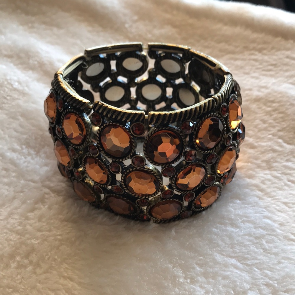 Antique Gold Tone Cuff with Burnt Orange Stones